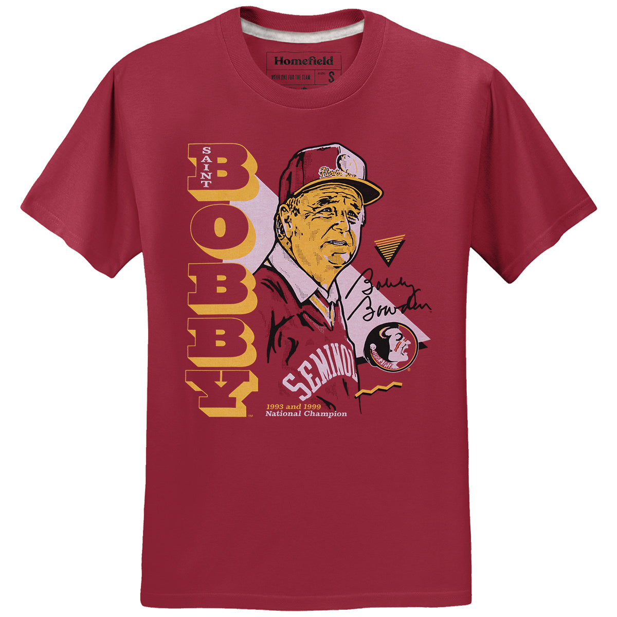 Homefield Adult/Unisex Vault Saint Bobby Bobby Bowden Design Short Sleeve T-shirt - Crimson