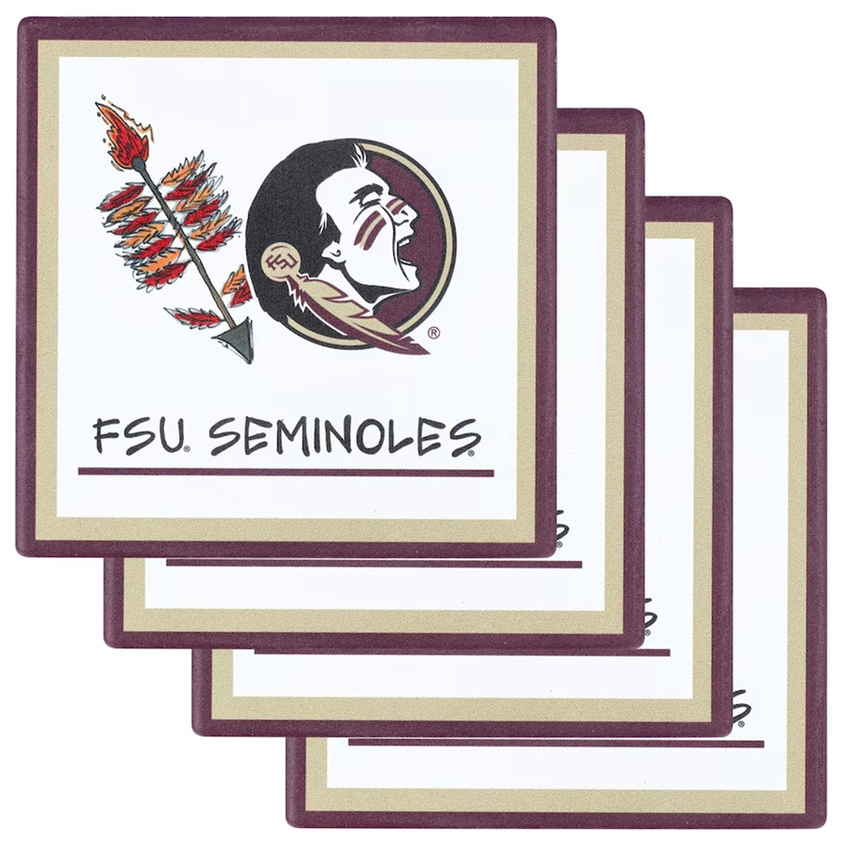Magnolia Lane Seminole Logo Spear Design Square Coaster Set