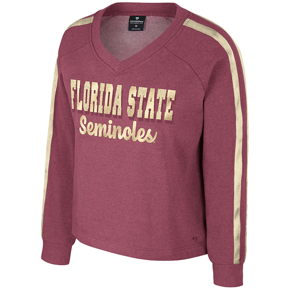Colosseum Youth Girl's Florida State Seminoles Metallic Design V-neck Crew Fleece - Garnet