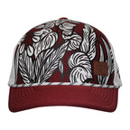Zephyr Women's Stacked FSU Leather Patch Adjustable Floral Pattern Trucker Cap - Garnet/White