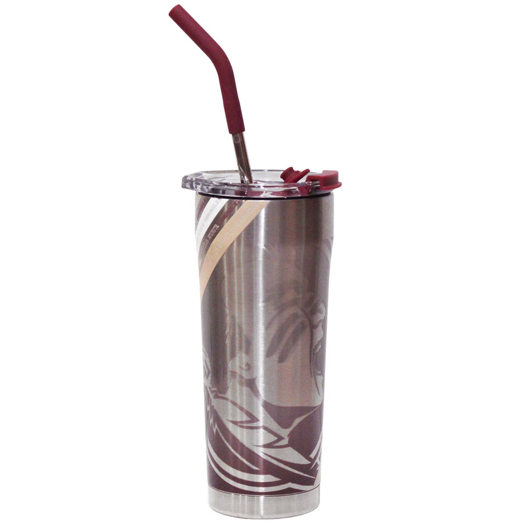 Gametime Sidekicks Seminole Logo/Stacked FSU Design 20oz Stainless Steel Insulated Straw Tumbler - Silver