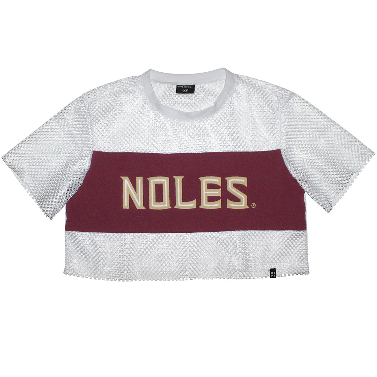 Hype & Vice Women's Noles Short Sleeve Mesh Crop Top - White/Garnet