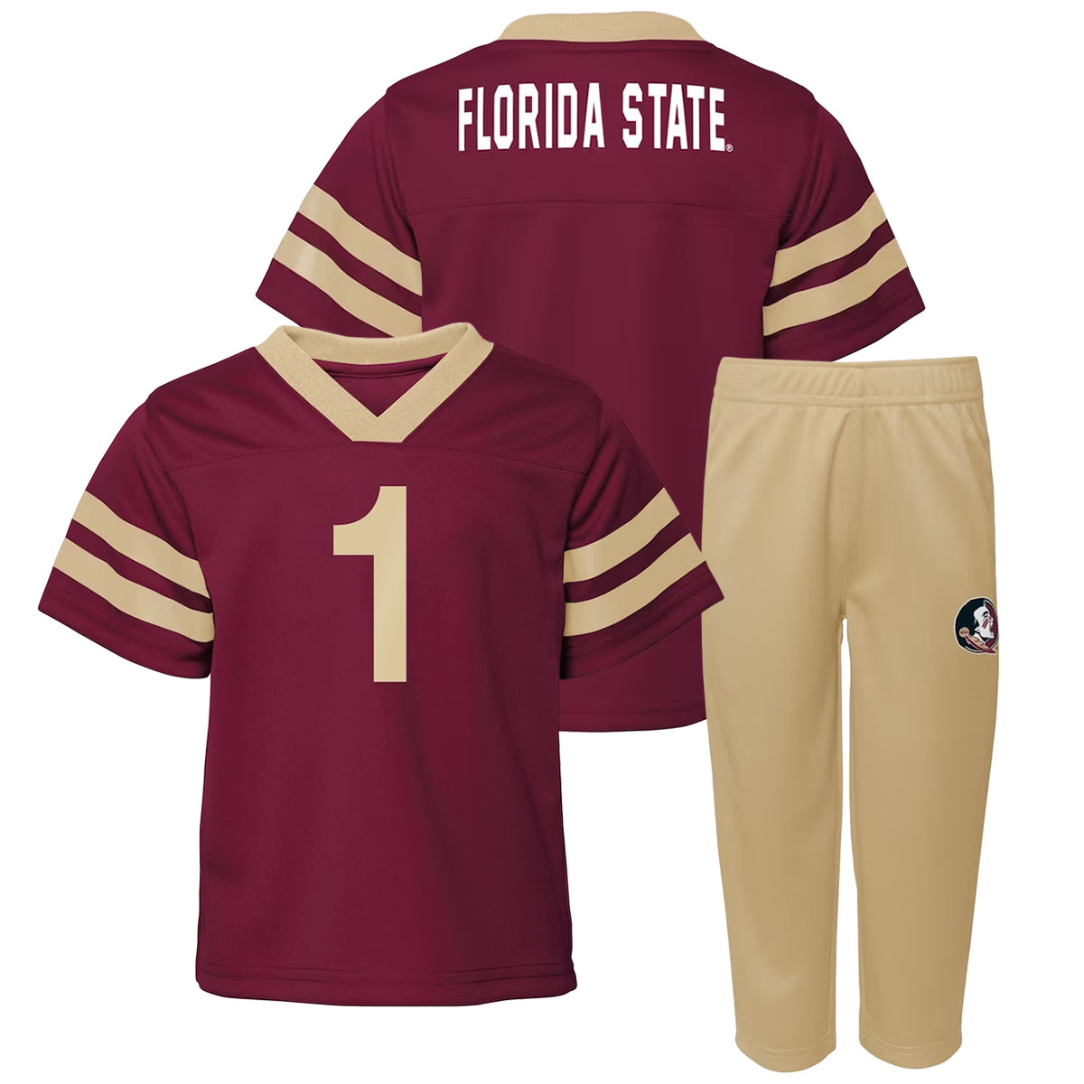 Outerstuff Kids' Florida State #1 Football Uniform Short Sleeve Top & Pant Set - Garnet/Gold