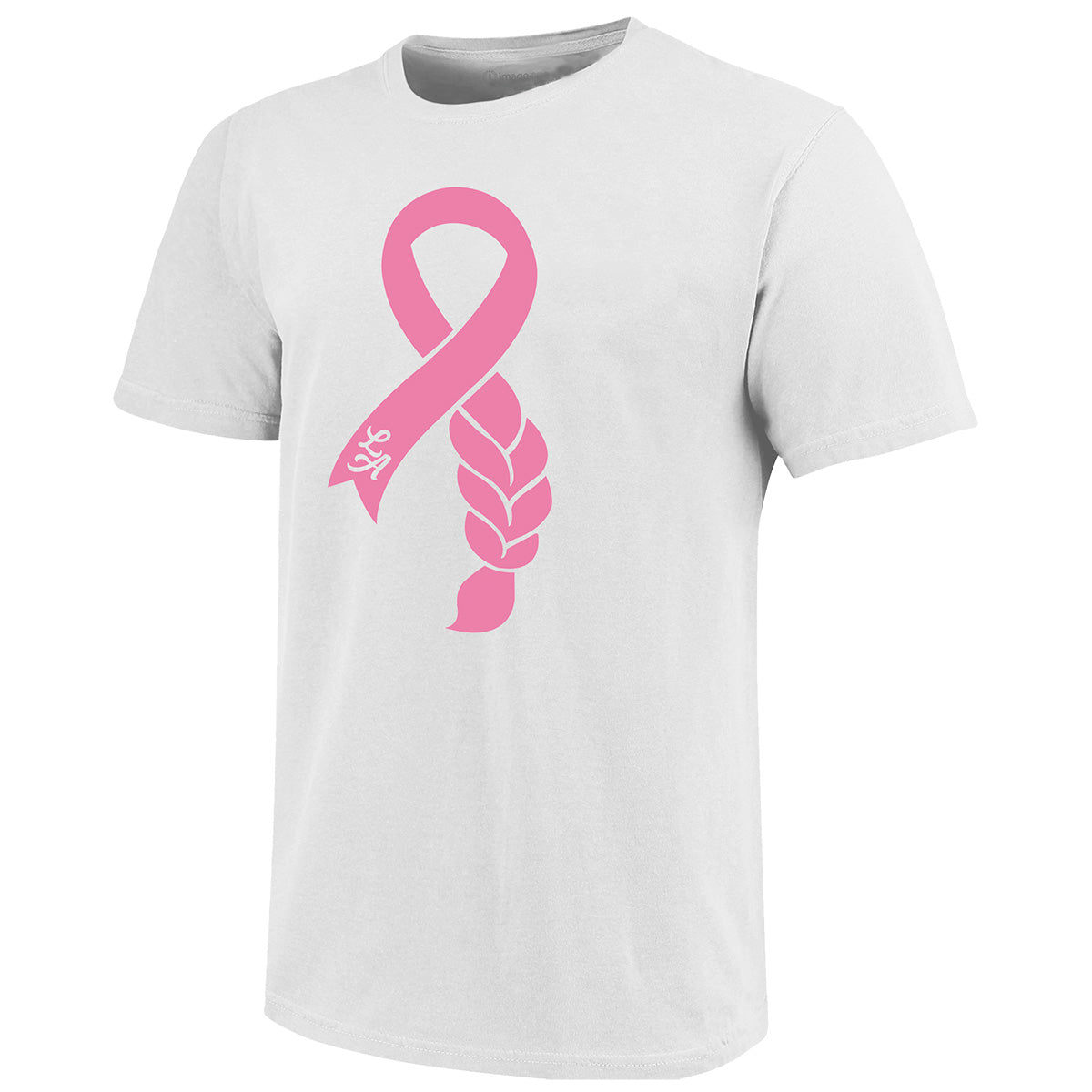 Image One Adult/Unisex Lonni Breast Cancer Ribbon Braid Short Sleeve T-shirt - White