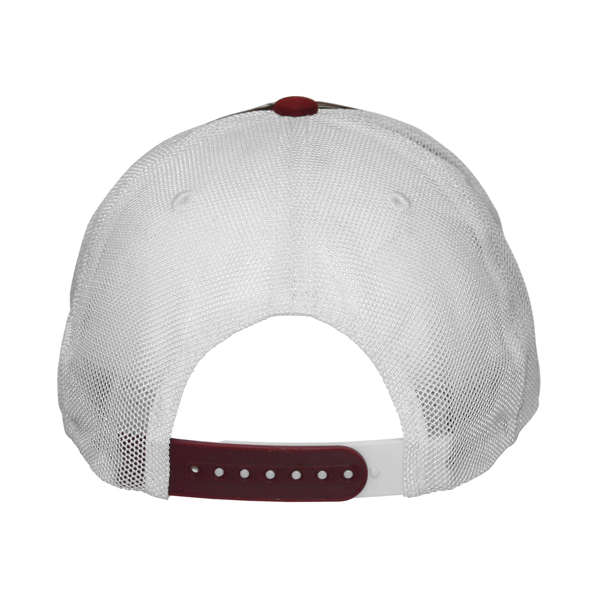 Zephyr Women's Stacked FSU Leather Patch Adjustable Floral Pattern Trucker Cap - Garnet/White