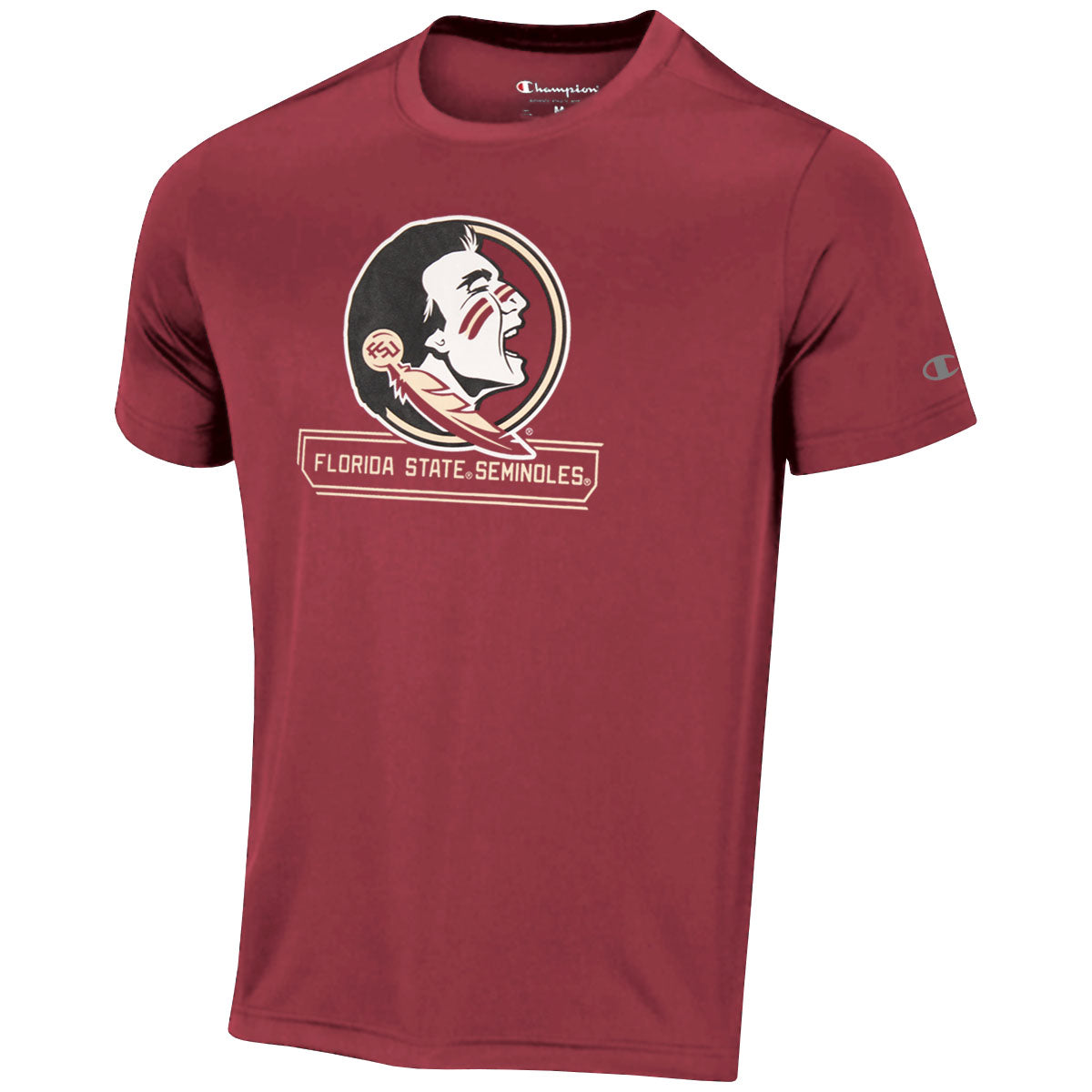 Champion Men s Seminole Logo Florida State Seminoles Short Sleeve Performance T shirt Garnet