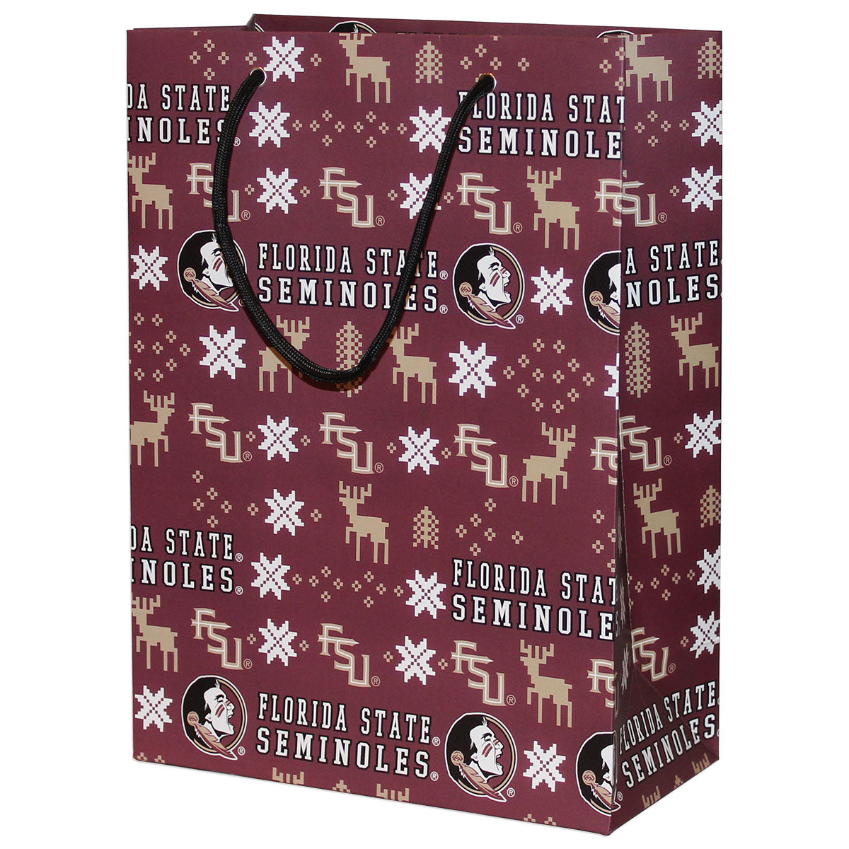 Spirit Products Seminole Logo/Florida State Seminoles Holiday Design 9.6"x4.5"x13" Gift Bag