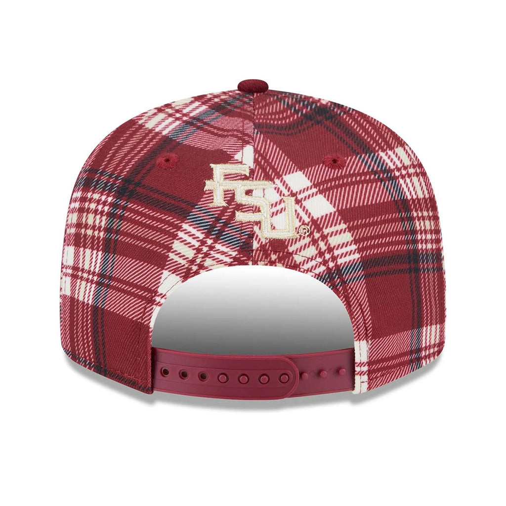 New Era Seminole Logo 950 Adjustable Flat Bill Snapback Plaid Cap - Garnet